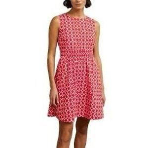 Boden Women’s Size 2 Sleeveless Smocked Waist Mini Dress Coral Pink Mosaic Print